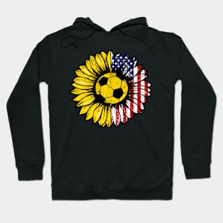 Sunflower American Flag Soccer Lover Gifts 4th Of July Hoodie